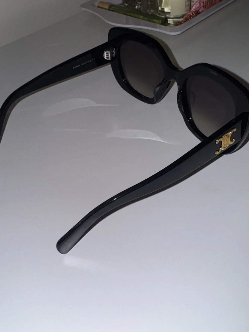 Celine Black Acetate Oversized Sunglasses with Gold Logo